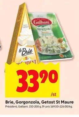ICA Kvantum PRESIDENT Brie, Gorgonzola, Getost St Maure erbjuda