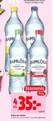ICA Kvantum RAMLOSA Kolsyrat vatten erbjuda