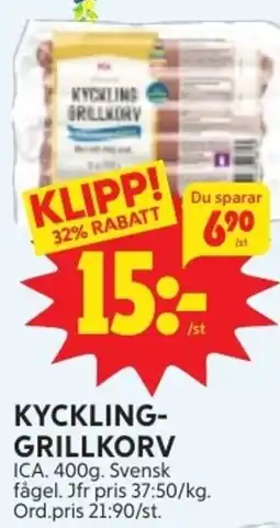 Ica Hajen Lagpris ICA Kyckling- grillkorv erbjuda