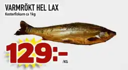 Din Mat Varmrökt hel lax erbjuda