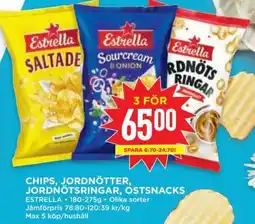 Willys Chips, Jordnötter, Jordnötsringar, Ostsnacks erbjuda