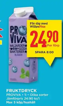 Willys FRUKTDRYCK erbjuda
