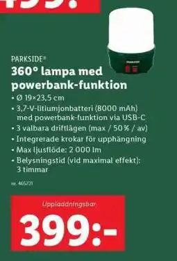 Lidl PARKSIDE 360° lampa med powerbank-funktion erbjuda