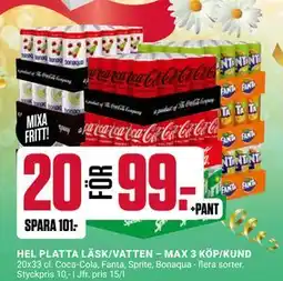 ÖoB HEL PLATTA LÄSK/VATTEN – MAX 3 KÖP/KUND erbjuda