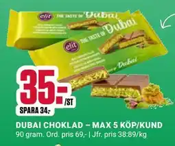 ÖoB DUBAI CHOKLAD – MAX 5 KÖP/KUND erbjuda