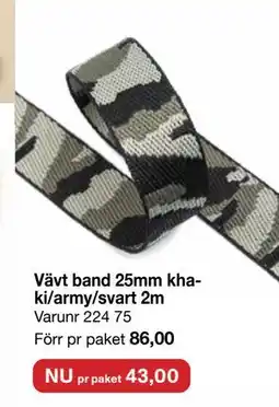 Selfmade Vävt band 25mm khaki/army/svart 2m erbjuda