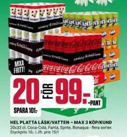 ÖoB Hel platta läsk/vatten – max 3 köp/kund erbjuda