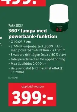 Lidl 360° lampa med powerbank-funktion erbjuda