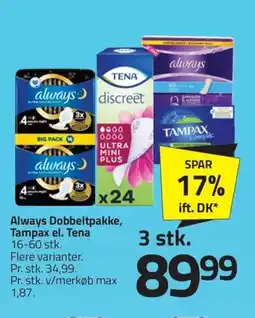 Fleggaard ALWAYS Dobbeltpakke, tampax el. tena erbjuda