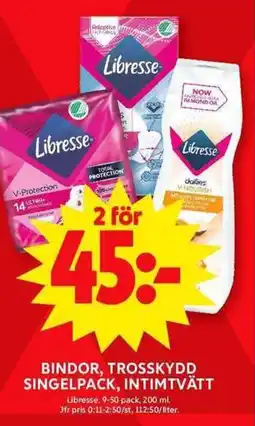 ICA Maxi LIBRESSE Bindor, trosskydd singelpack, intimtvätt erbjuda