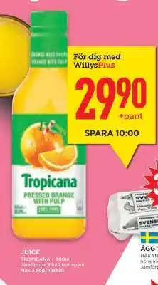 Willys Tropicana Pressed Orange with Pulp erbjuda
