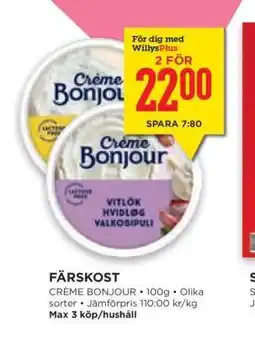 Willys FÄRSKOST CRÈME BONJOUR erbjuda