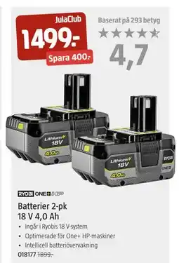 Jula Batterier 2-pk 18 V 4,0 Ah erbjuda