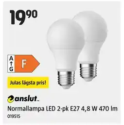 Jula Normallampa LED 2-pk E27 4,8 W 470 lm erbjuda