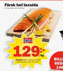 Pekås Färsk hel laxsida erbjuda