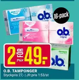 ÖoB O.B. TAMPONGER erbjuda