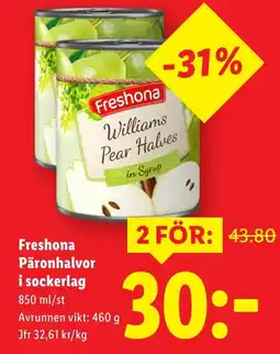 Lidl FRESHONA Päronhalvor i sockerlag erbjuda