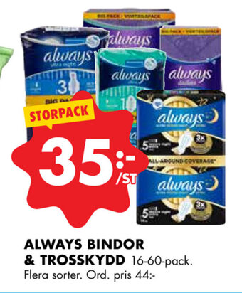 ÖoB Always Bindor & Trosskydd erbjuda