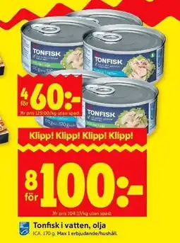 ICA Kvantum ICA Tonfisk i vatten, olja erbjuda
