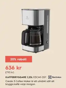 Electrolux Home KAFFEBRYGGARE 1,25L E3CM1-3ST erbjuda