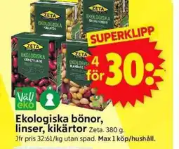 ICA Supermarket Ekologiska bönor, linser, kikärtor Zeta. erbjuda