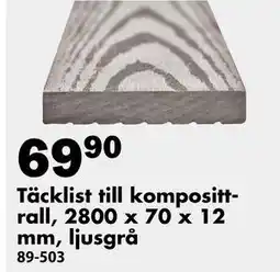Biltema Täcklist till komposittrall, 2800 x 70 x 12 mm, ljusgrå erbjuda