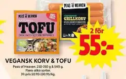 ICA Maxi PEAS OF HEAVEN Vegansk korv & tofu erbjuda