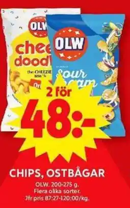 ICA Maxi OLW Chips, ostbågar erbjuda