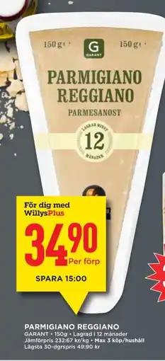 Willys GARANT Parmigiano reggiano erbjuda