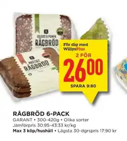 Willys GARANT Rågbröd 6-pack erbjuda