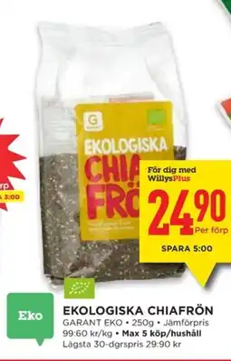 Willys GARANT Ekologiska chiafrön erbjuda