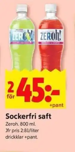 ICA Kvantum ZEROH Sockerfri saft erbjuda