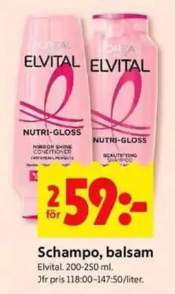 ICA Kvantum ELVITAL Schampo, balsam erbjuda