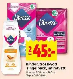 ICA Kvantum LIBRESSE Bindor, trosskydd singelpack, intimtvätt erbjuda