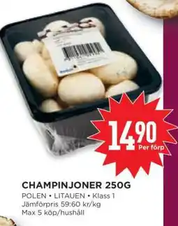 Willys Champinjoner 250g erbjuda