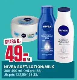ÖoB NIVEA SOFT/LOTION/MILK erbjuda