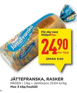 Willys JÄTTEFRANSKA, RASKER erbjuda