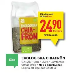 Willys Hemma EKOLOGISKA CHIAFRÖN erbjuda