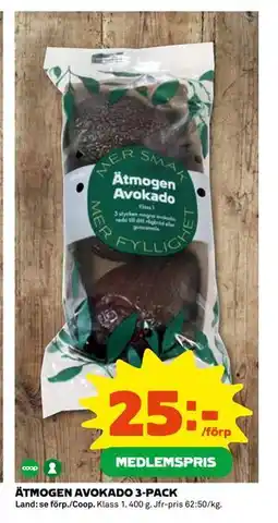 Coop Daglivs ÄTMOGEN AVOKADO 3-PACK erbjuda