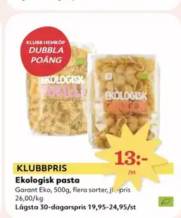Hemköp Ekologisk pasta erbjuda