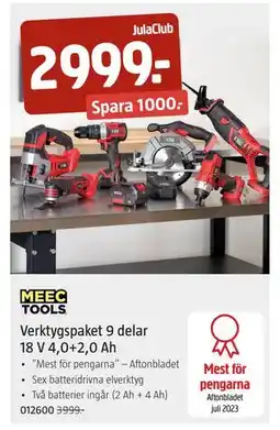 Jula Verktygspaket 9 delar 18 V 4,0+2,0 Ah erbjuda