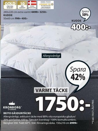 JYSK Kronborg Beito Gåsduntäcke 150x210 cm erbjuda