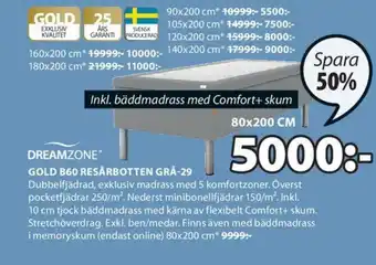 JYSK Dreamzone Gold B60 Resårbotten Grå-29 80x200 cm erbjuda