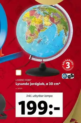 Lysande jordglob, ø 30 cm