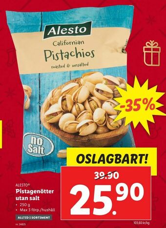 Lidl Pistagenötter utan salt erbjuda