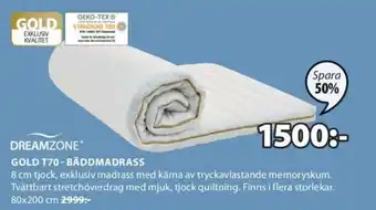 JYSK Dreamzone Gold T70 - Bäddmadrass 80x200 cm erbjuda