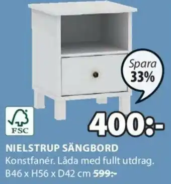 JYSK Nielstrup Sängbord B46 x H56 x D42 cm erbjuda