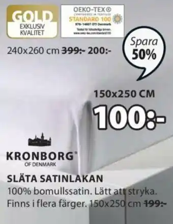 JYSK Kronborg Släta Satinlakan 150x250 cm erbjuda