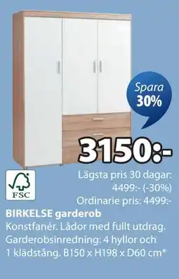 JYSK BIRKELSE garderob erbjuda
