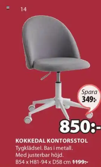 JYSK Kokkedal Kontorsstol B54xH81-94xD58 cm erbjuda